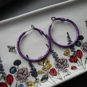 Purple Sparkle Glitter Hoop Earrimgs